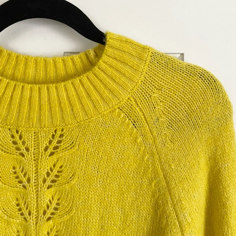 LOFT Yellow Pointelle Crewneck Knit Sweater Womens Size Small Wool Blend